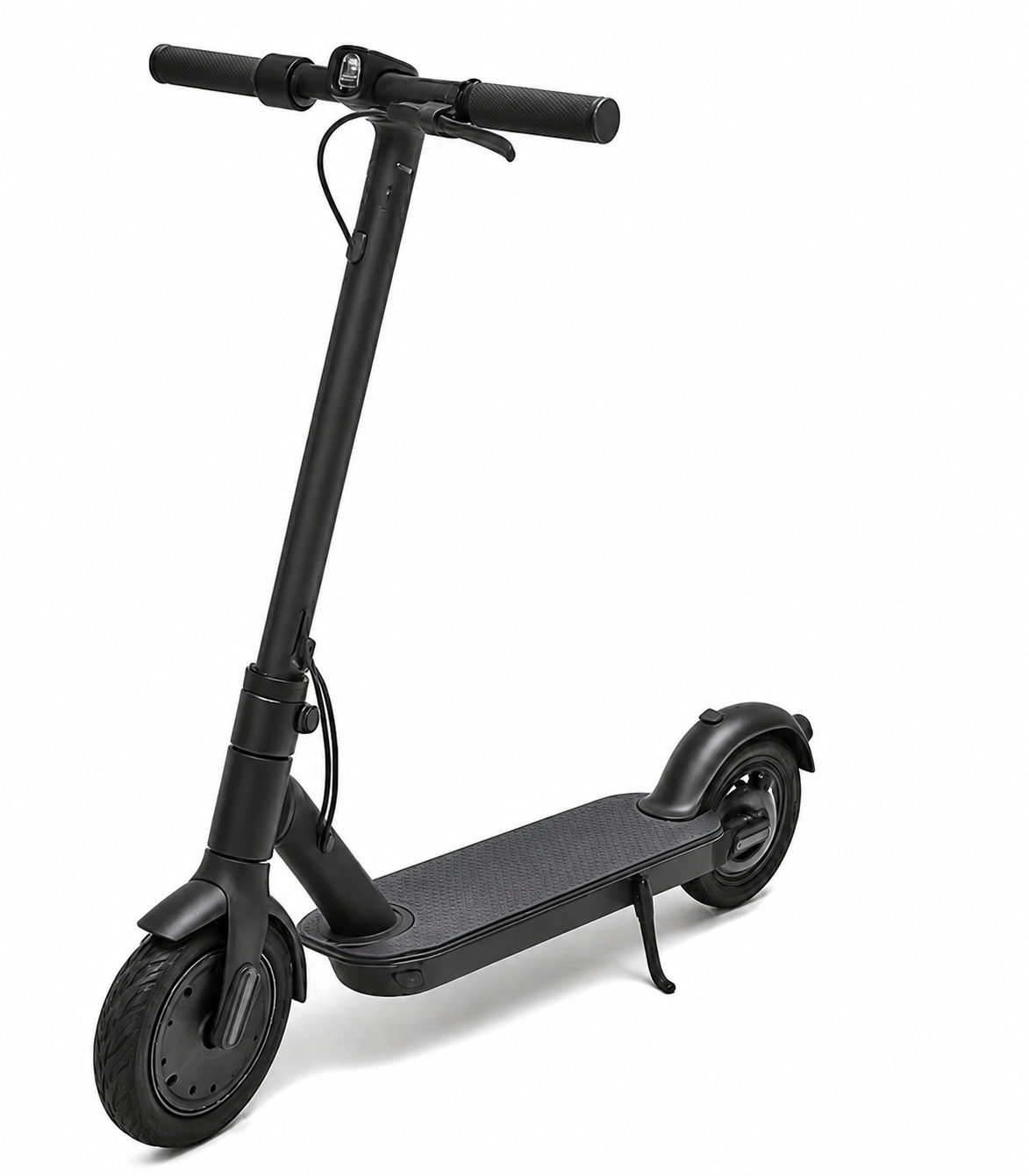Schwarzer E-Scooter auf weißem Hintergrund